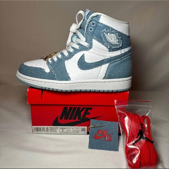 Size 7 Wmns Air Jordan 1 Retro High OG Denim Women's Shoes Ships Now - Picture 8 of 10